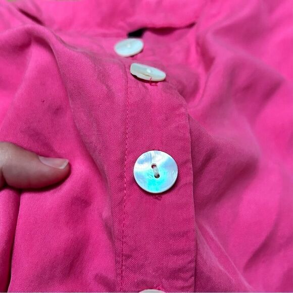Silk Pink Button Down Tank Top with Shell Buttons - Picture 5 of 6